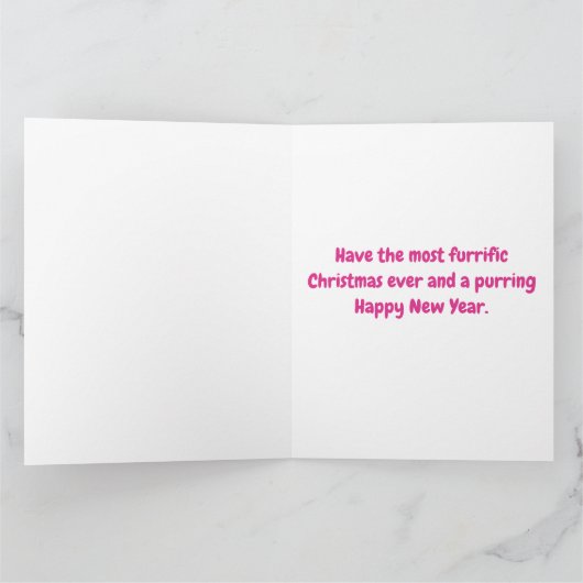 ピンクボウ付きサンタと白の子猫 カード (内部)