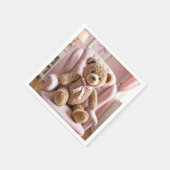 ピンクボウ付きテディベア スタンダードカクテルナプキン (角)