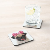 ピンクボウ付きパグ コースター (右側)