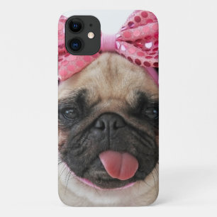 ピンクボウ付きパグ iPhone 11 ケース