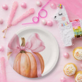 ピンクボウ付きリトルカボチャ – ベビーシャワー ペーパープレート (パーティー)