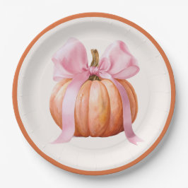 ピンクボウ付きリトルカボチャ – ベビーシャワー ペーパープレート