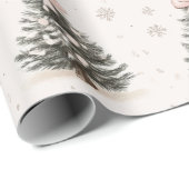 ピンクボウ付きヴィンテージクリスマスツリー ラッピングペーパー (ロールコーナー)