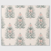 ピンクボウ付きヴィンテージクリスマスツリー ラッピングペーパー (フラット)