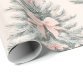 ピンクボウ付きヴィンテージクリスマスツリー ラッピングペーパー (ロールコーナー)