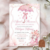 ピンクボウ傘ブーツ4月シャワー赤ちゃん女の子 招待状