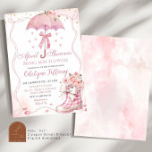 ピンクボウ傘ブーツ4月シャワー赤ちゃん女の子 招待状