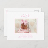 ピンクボウ写真ホワイト誕生発表 ポストカード (正面/裏面)