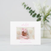 ピンクボウ写真ホワイト誕生発表 ポストカード (スタンド正面)