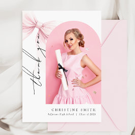 ピンクボウ写真卒業アーチサンキューカード サンキューカード