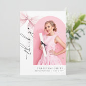 ピンクボウ写真卒業アーチサンキューカード サンキューカード (スタンド正面)