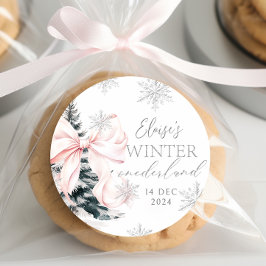 ピンクボウ冬のオネダーランド1歳の誕生日 ラウンドシール