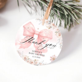 ピンクボウ冬の女の子ベビーシャワーありがとう フェイバータグ