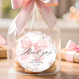 ピンクボウ冬の女の子ベビーシャワーありがとう ラウンドシール