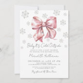 ピンクボウ冬の女の子ベビーシャワー 招待状 (正面)