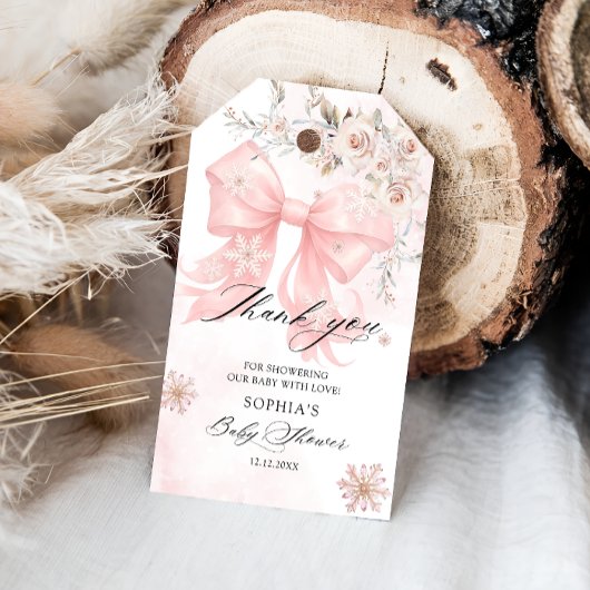 ピンクボウ冬の赤ちゃんシャワーありがとう ギフトタグ