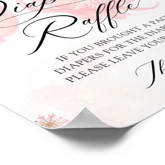 ピンクボウ冬の赤ちゃんシャワーおむつラッフル ポスター (角)
