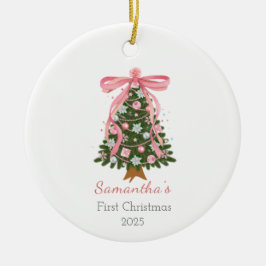 ピンクボウ初めてのクリスマスカスタムフォトオーナメント セラミックオーナメント