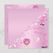 ピンクボウ動物園の動物の誕生日パーティーへの招待 招待状 (正面/裏面)