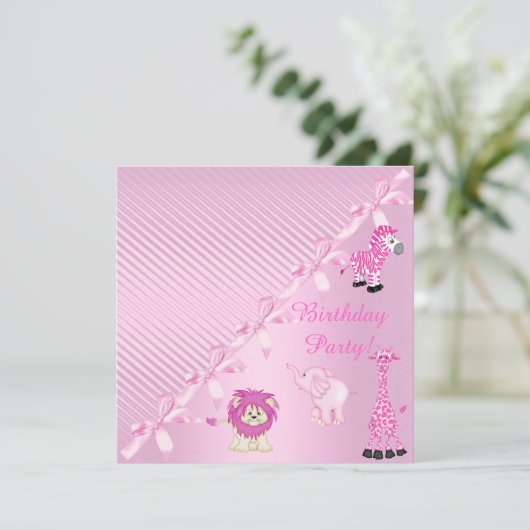 ピンクボウ動物園の動物の誕生日パーティーへの招待 招待状 (スタンド正面)