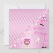 ピンクボウ動物園の動物の誕生日パーティーへの招待 招待状 (正面)