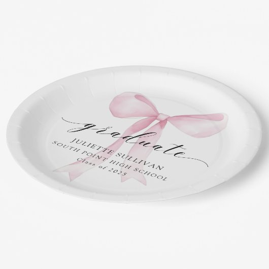 ピンクボウ卒業パーティー ペーパープレート (アングル)