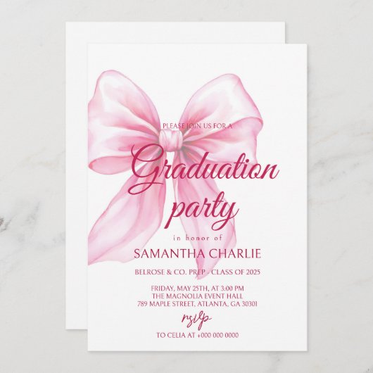 ピンクボウ卒業 招待状 (正面/裏面)