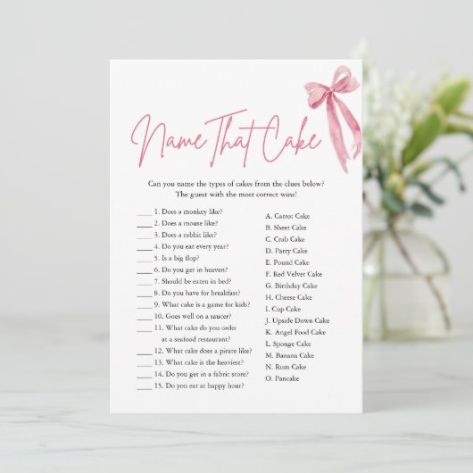 ピンクボウ名ザケーキブライダルシャワーゲーム 招待状 (スタンド正面)