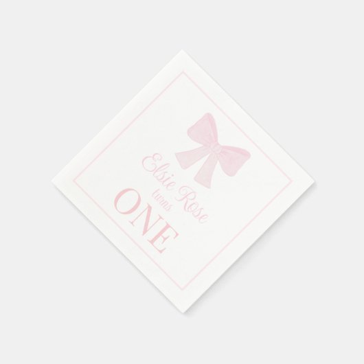 ピンクボウ名門私立校風のグランミレニアルファースト誕生日 スタンダードカクテルナプキン (角)