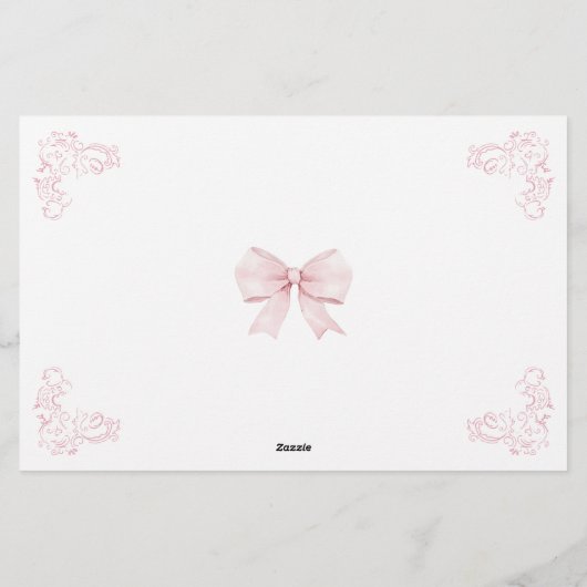 ピンクボウ名門私立校風のコケットのベビーガール予測 便箋 (裏面)
