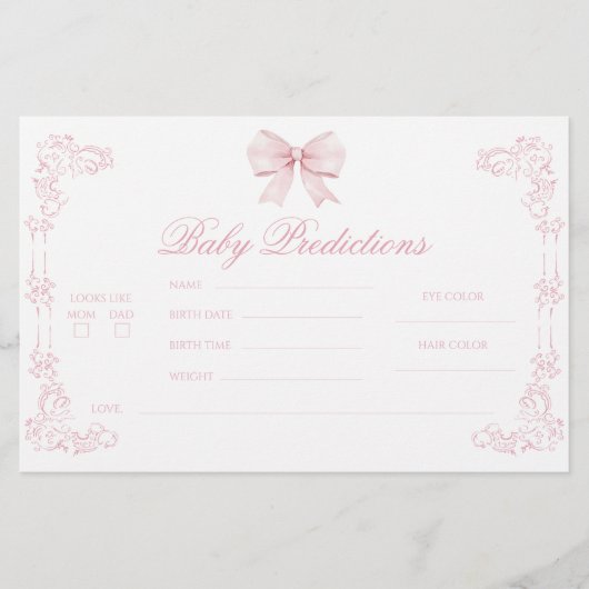 ピンクボウ名門私立校風のコケットのベビーガール予測 便箋 (正面)