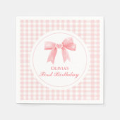 ピンクボウ名門私立校風のコケット1歳の誕生日 スタンダードカクテルナプキン (正面)