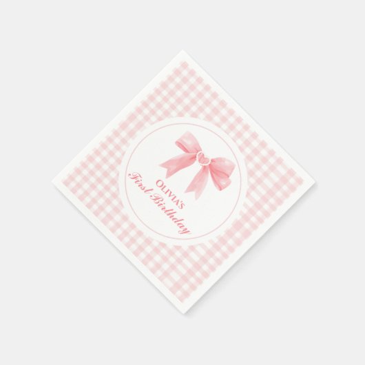ピンクボウ名門私立校風のコケット1歳の誕生日 スタンダードカクテルナプキン (角)