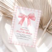 ピンクボウ名門私立校風のコケット1歳の誕生日 招待状