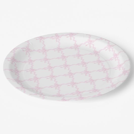 ピンクボウ名門私立校風のトレリスファースト誕生日リボン ペーパープレート (アングル)