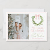 ピンクボウ名門私立校風のリースプレイドクリスマス シーズンカード (正面)