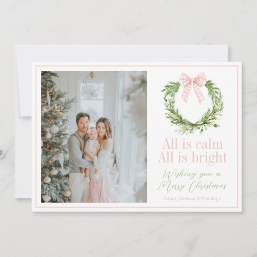 ピンクボウ名門私立校風のリースプレイドクリスマス シーズンカード (正面)