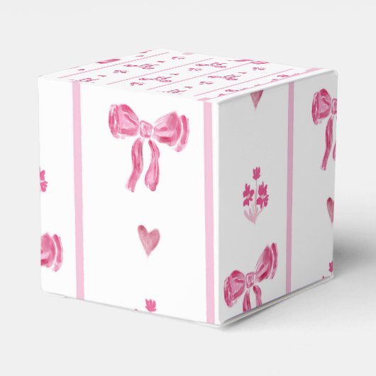 ピンクボウ垂直ストライプ – コケ名門私立校風のット誕生日 フェイバーボックス (裏面サイド)