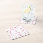 ピンクボウ垂直ストライプ – コケ名門私立校風のット スクエアペーパーコースター (インサイチュ)