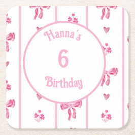 ピンクボウ垂直ストライプ – コケ名門私立校風のット スクエアペーパーコースター