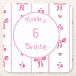 ピンクボウ垂直ストライプ – コケ名門私立校風のット スクエアペーパーコースター