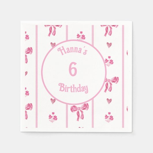 ピンクボウ垂直ストライプ – コケ名門私立校風のット スタンダードカクテルナプキン (正面)