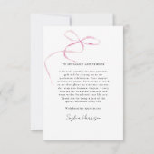 ピンクボウ垂直方向のスクリプトの卒業 サンキューカード (裏面)