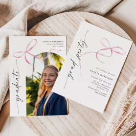 ピンクボウ垂直方向のスクリプトの卒業 招待状