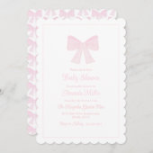 ピンクボウ大千年紀名門私立校風の赤ちゃんシャワー 招待状 (正面/裏面)
