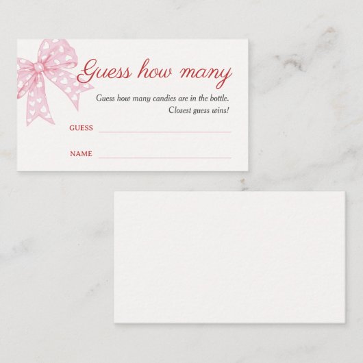 ピンクボウ女の子の赤ちゃんシャワー推測どのくらいか エンクロージャーカード (正面/裏面)