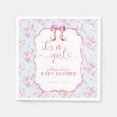 ピンクボウ女の子の赤ちゃんシャワー スタンダードカクテルナプキン (正面)