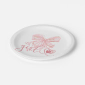 ピンクボウ女の子の赤ちゃんシャワー ペーパープレート (アングル)