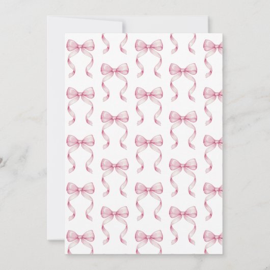 ピンクボウ女の子の赤ちゃんシャワー 招待状 (裏面)
