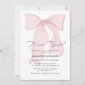 ピンクボウ女の子の赤ちゃんシャワー 招待状 (正面)